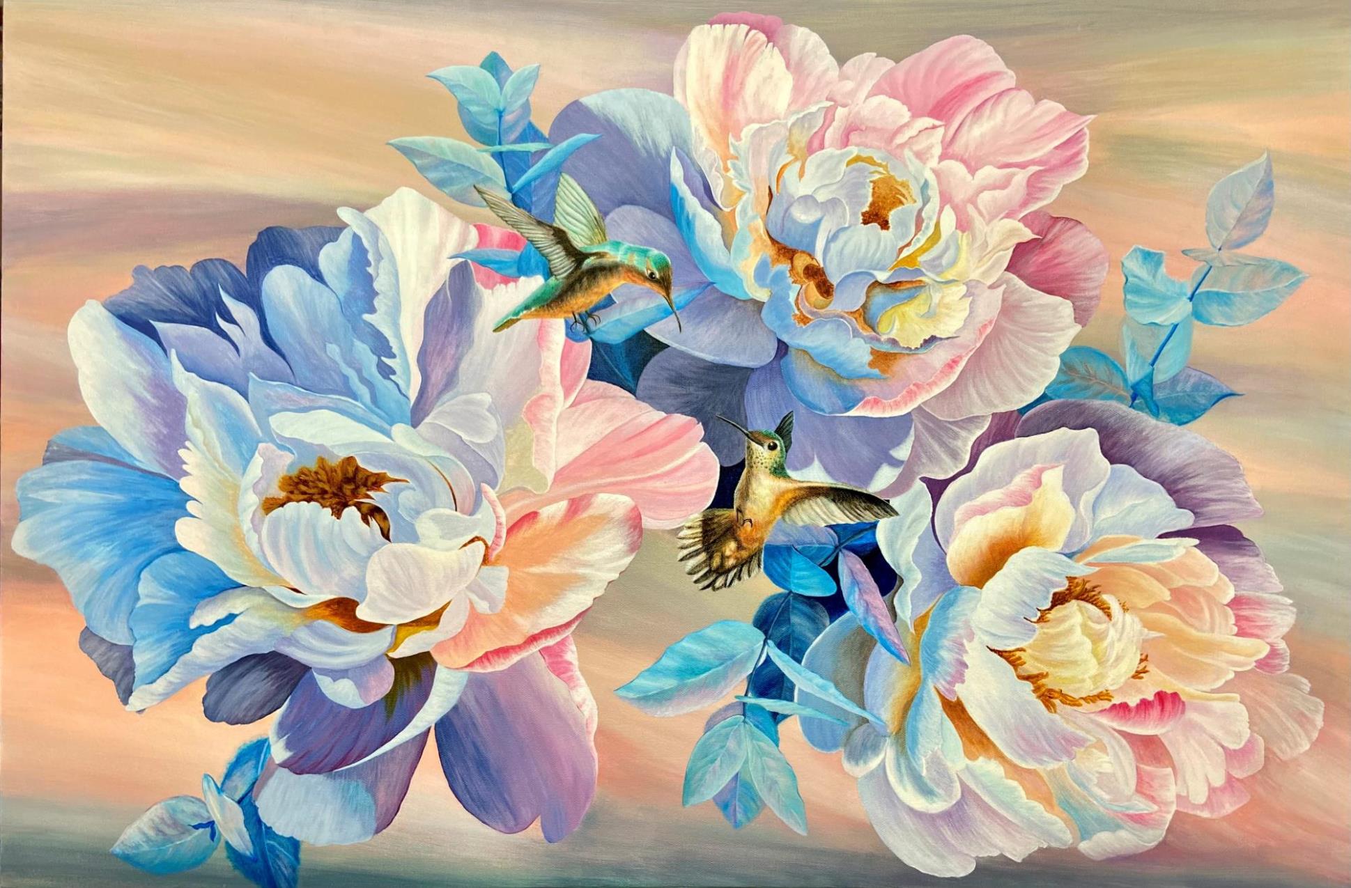 Peonies and Hummingbirds