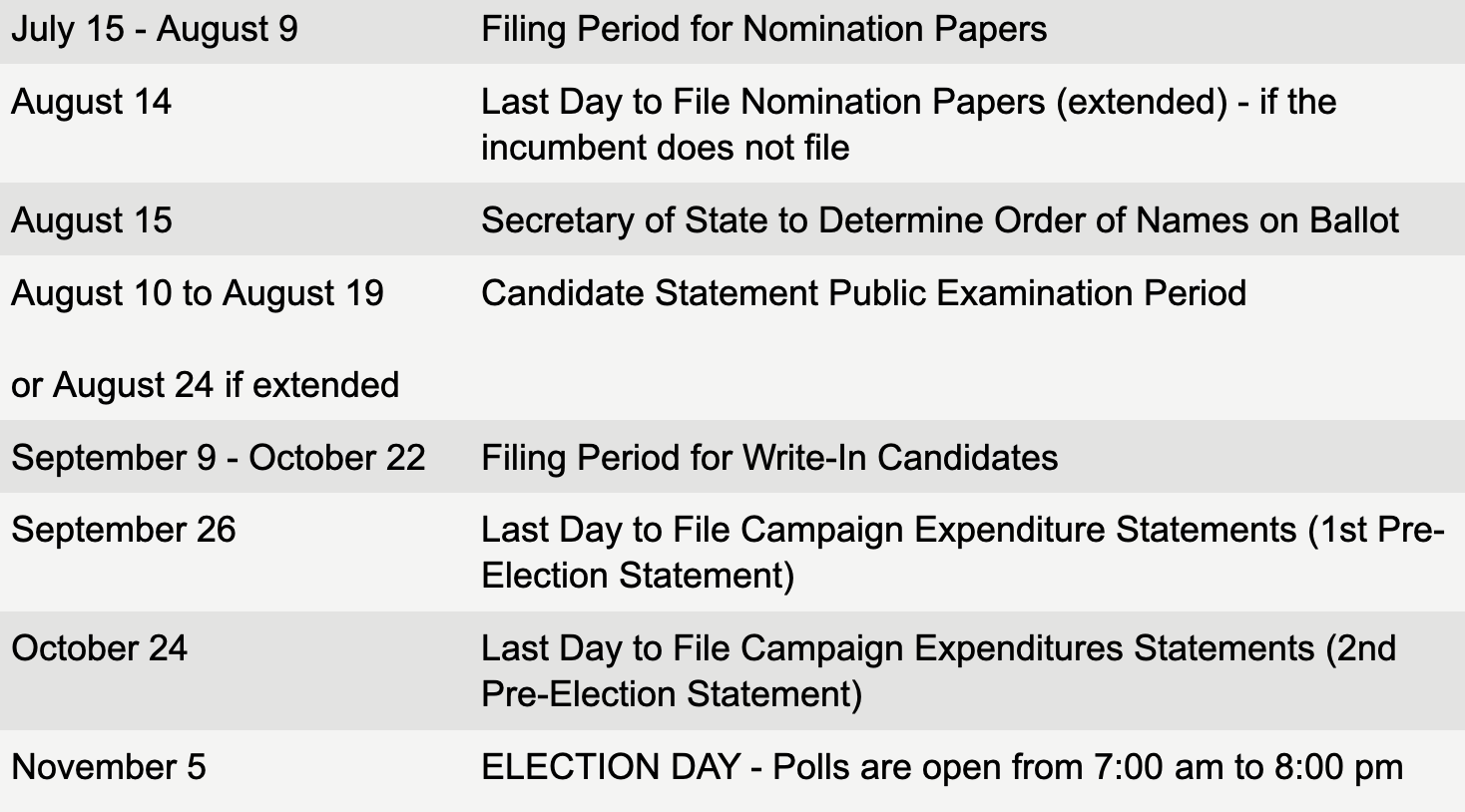 Election Calendar